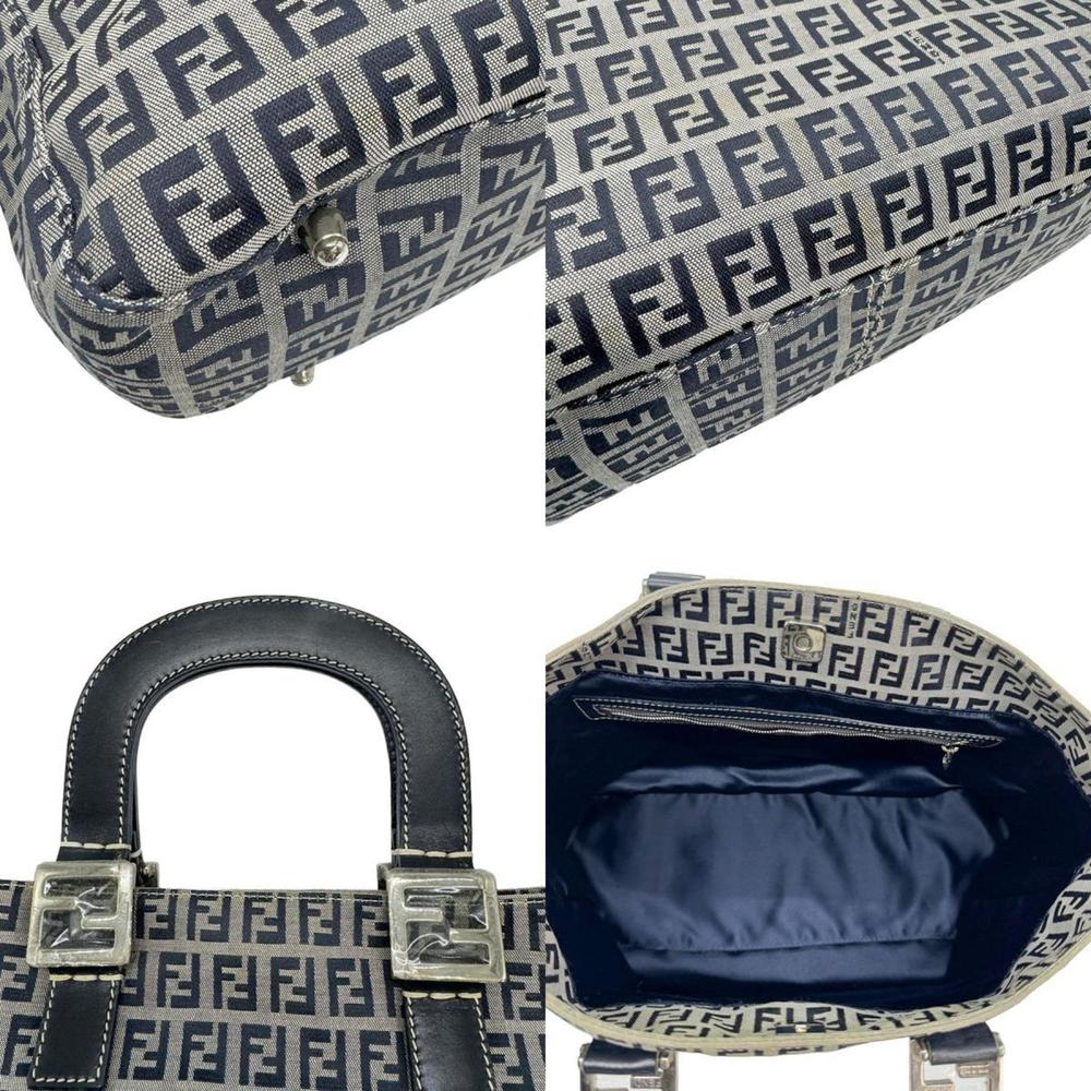 FENDI Zucchino Handbag Canvas/Leather Navy Women's z0588 - Picture 4 of 5